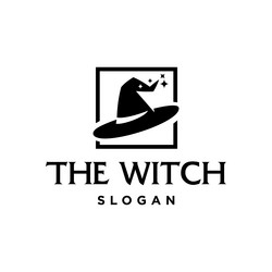 Hat of witch logo with square frame wizard vector