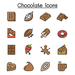 cacao chocolate cocoa icon set in color line style vector image