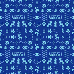 Seamless retro blue christmas pattern with deers vector