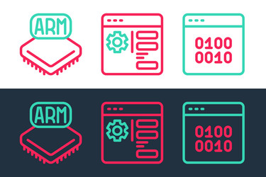 set line binary code processor and browser vector image