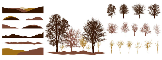 constructor silhouettes of beautiful bare trees vector