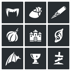 Vampires and means against them icons set vector