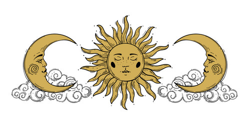 Celestial Crescent & Sun Symbol Vector Image