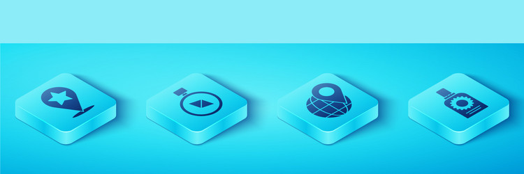 set isometric map pointer with star compass vector image