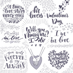 Valentine's Day Lettering Set Vector Image