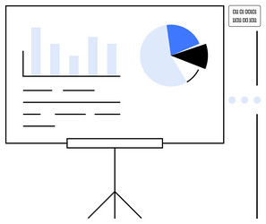 data presentation on screen with charts and binary vector image