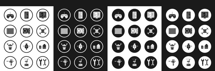 set computer monitor screen printed circuit board vector