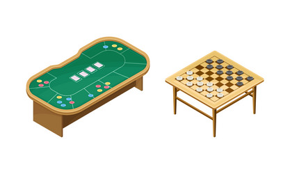 board games set pocker and chessboard tables vector