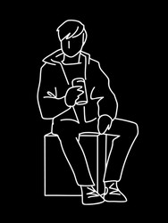 man sitting on cube with can soda or other soft vector image
