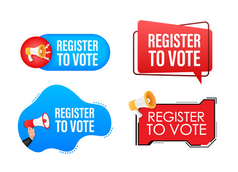 Megaphone label set with text register to vote vector