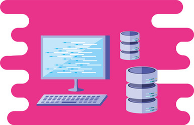 desktop computer with data center disks vector image