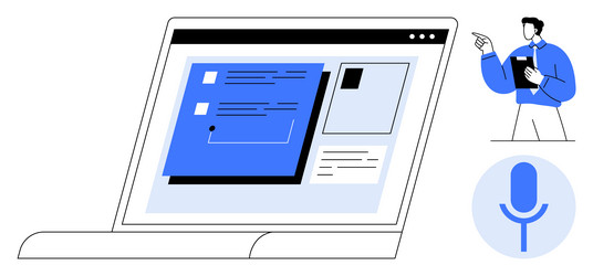 digital voice command interaction with laptop vector image