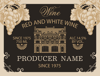 Wine label with grapes and old building facade vector