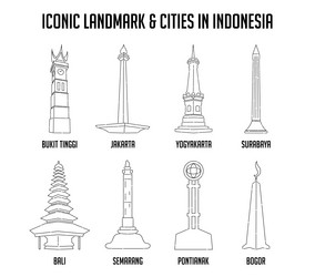 iconic landmark and cities in indonesia vector