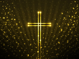 Glowing christian cross on background glitter vector