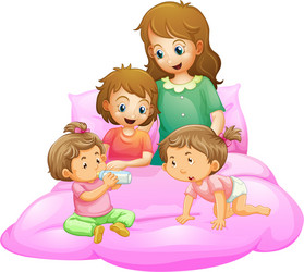 Scene with mother and kids getting ready for bed vector