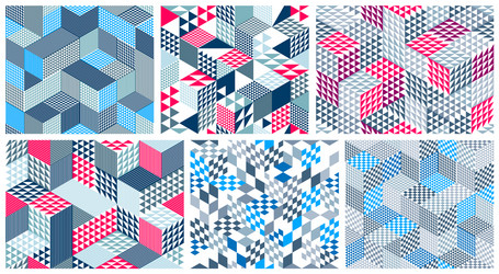 geometric 3d seamless patterns with cubes rhombus vector image