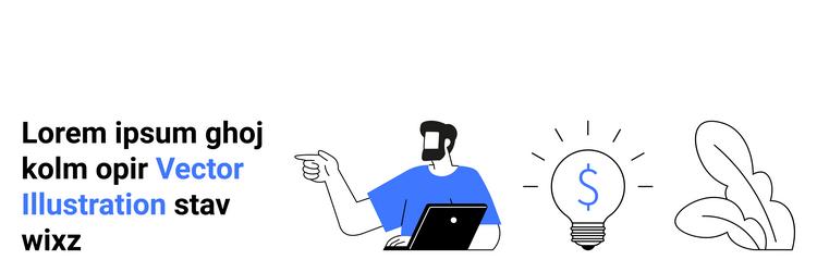 man with laptop pointing toward dollar lightbulb vector image