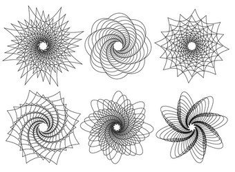 set of 6 spirally rotating shapes abstract vector