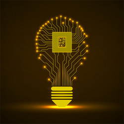technology neon light bulb circuit board with cpu vector image