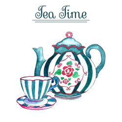 Watercolor Teapot and Cup Set Vector Image