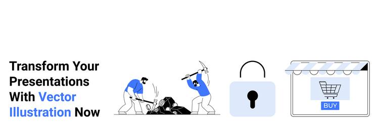 workers mining resources with lock symbol vector image