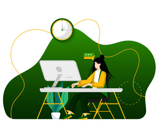 Girl working with computer icons vector