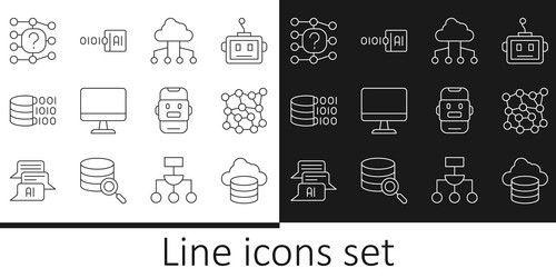 set line cloud database neural network vector image