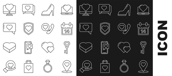 Set line map pointer with heart key shape vector