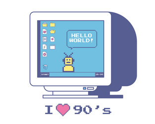 cute vintage old computer monitor desktop vector