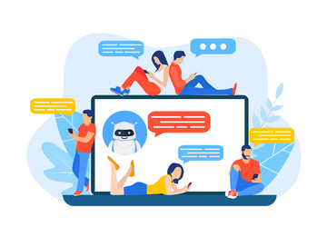 talking to a chatbot online on laptop computer vector image