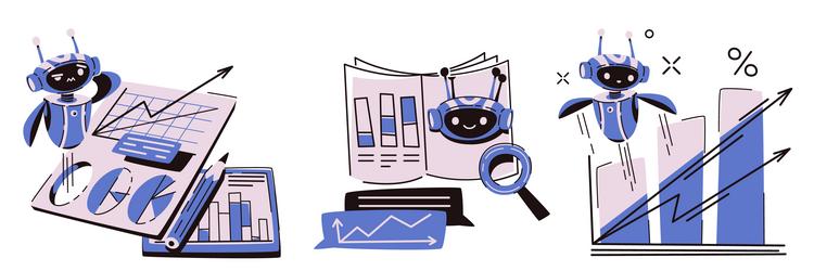robot analytics set - cute chatbot assistant vector image