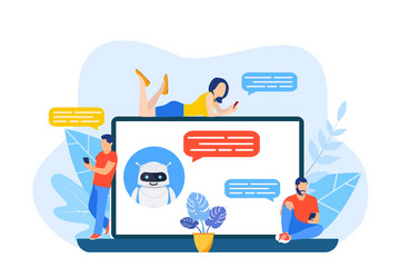 talking to a chatbot online on laptop computer vector image