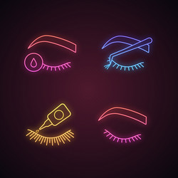 eyelash extension neon light icons set vector