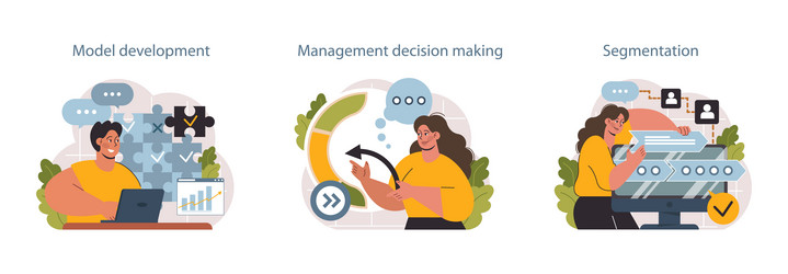 predictive analytics set process of using data vector image