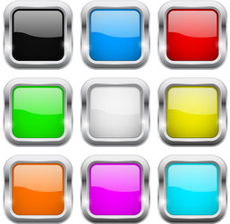 Square buttons glass colored icons with chrome vector