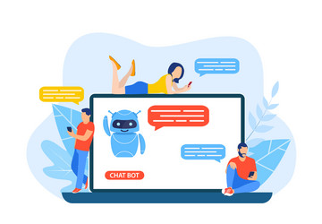 talking to a chatbot online on laptop computer vector image