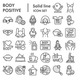 Body positive line icon set overweight symbols vector