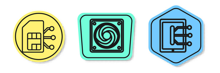 set line sim card computer cooler and tablet vector image