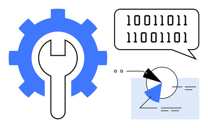 gear with wrench binary code speech bubble vector image