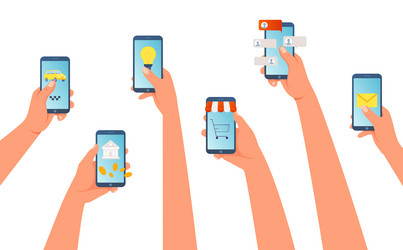 people hand hold smartphone with application vector