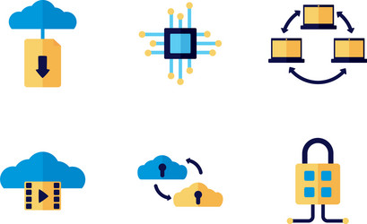 bundle cloud computing flat style icons vector image