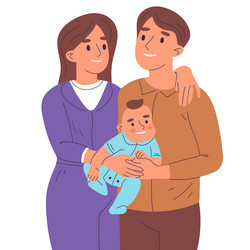 cartoon mom and dad carrying newborn baby happy vector