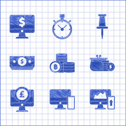 set cryptocurrency coin bitcoin financial chart vector image