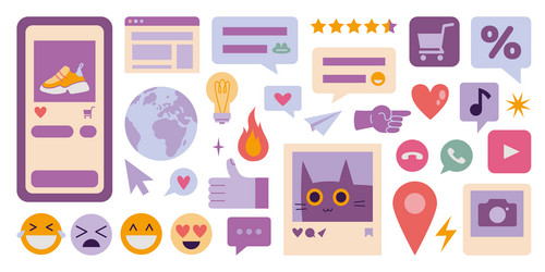set of cute elements web interface social vector image