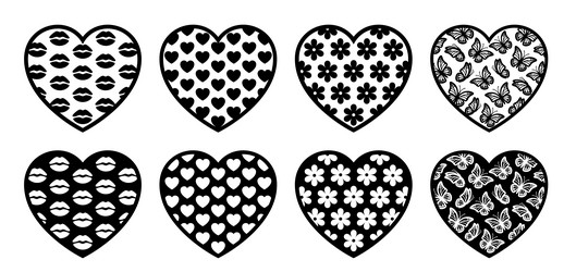 Set of shape hearts with pattern texture vector