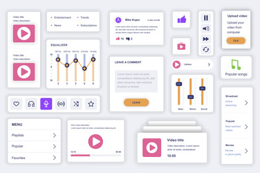 user interface elements set for video tube mobile vector image
