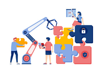artificial intelligence with robots and people vector image