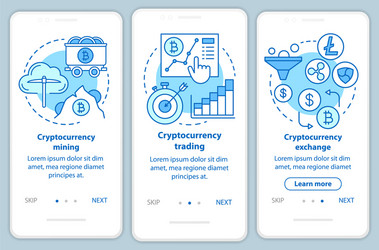 Cryptocurrency onboarding mobile app page screen vector