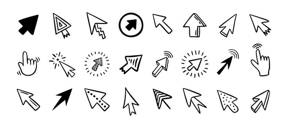Cursor Doodle Icon Set - Click & Hand Drawn vector image